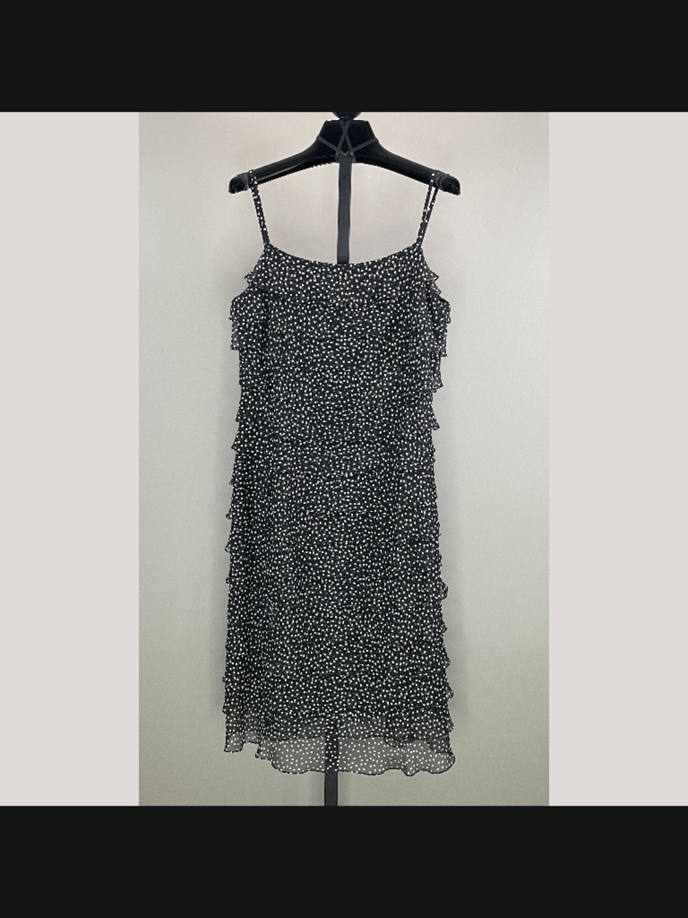 NEW Talbots Dress Womens 10 black white silk dot ruffle sheath midi classic